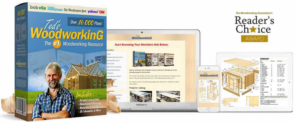 TedsWoodworking plan library and digital access shown in authorized affiliate material